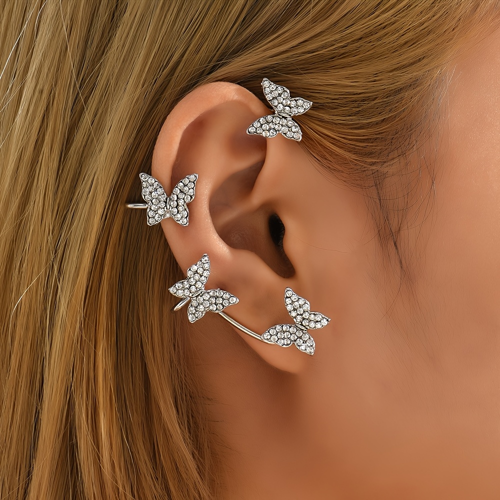 Butterfly Ear Clips for Women Hypoallergenic Copper Synthetic Zirconia